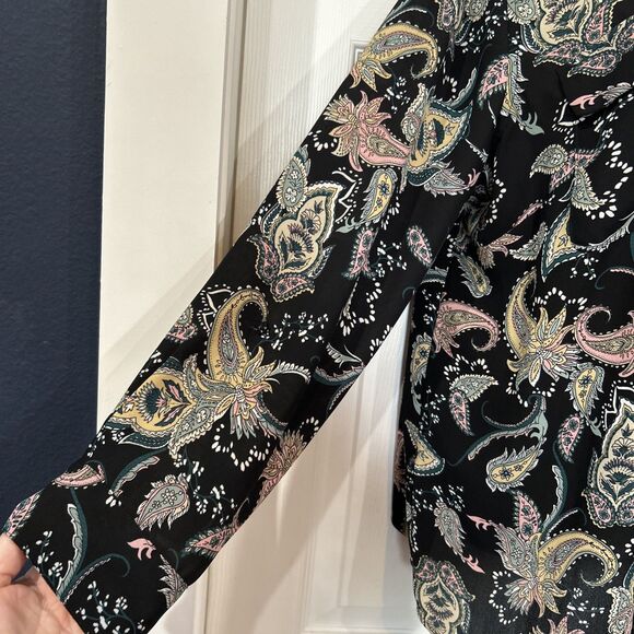 Investments Plus Size 1X Crepe Polyester Blouse Black Pink Paisley Floral - Picture 5 of 13